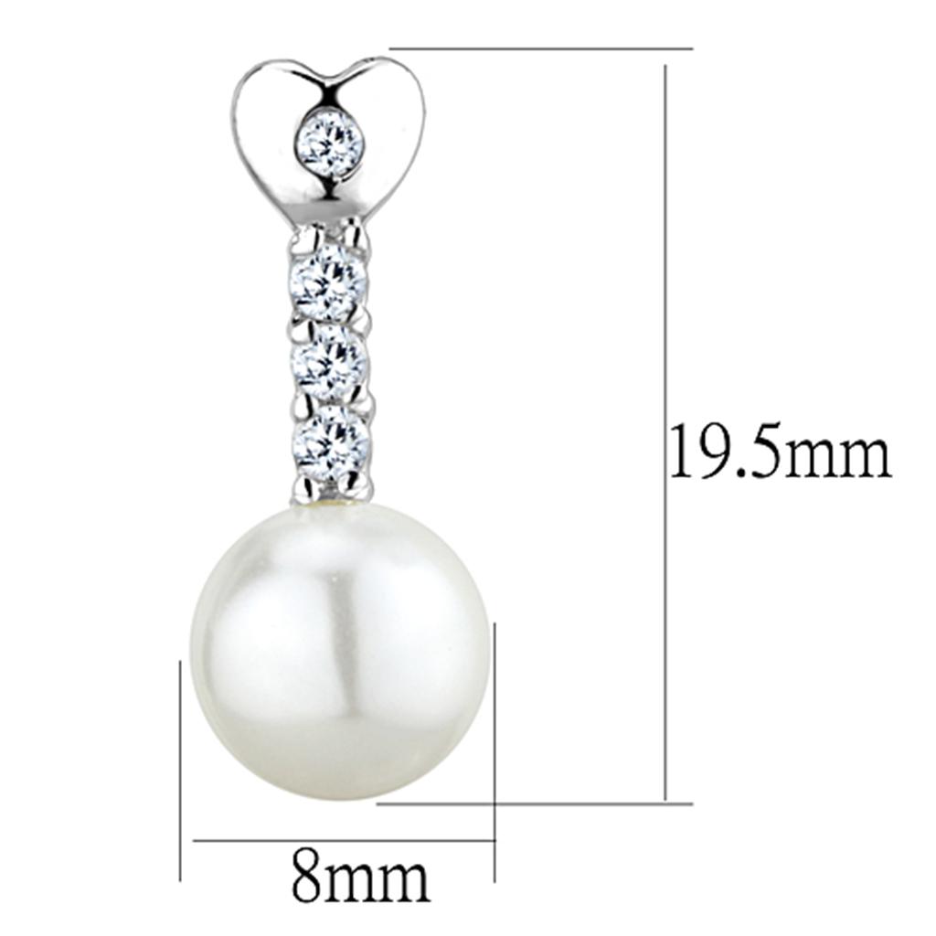 Rhodium Brass Earrings with Synthetic Pearl in White