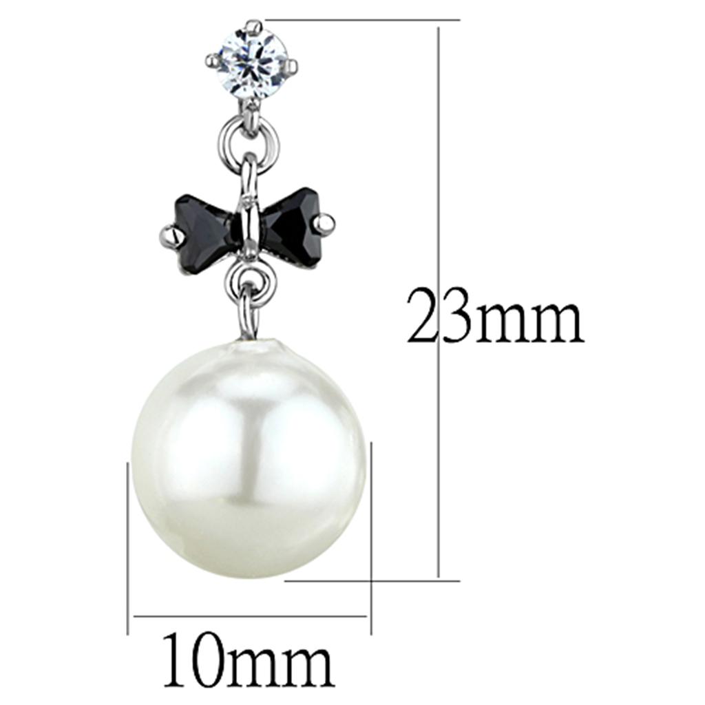 Rhodium Brass Earrings with Synthetic Pearl in White