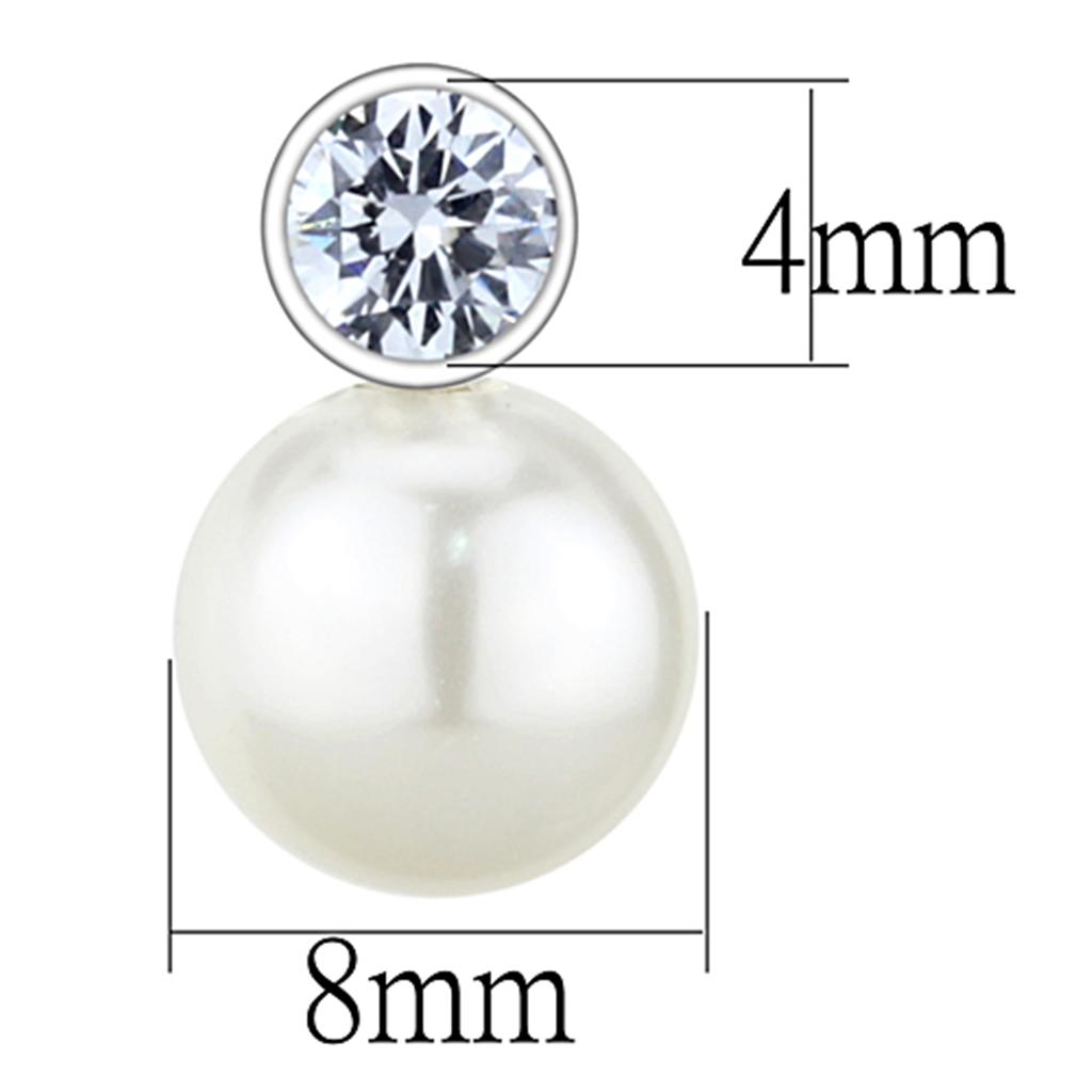 Rhodium Brass Earrings with Synthetic Pearl in White