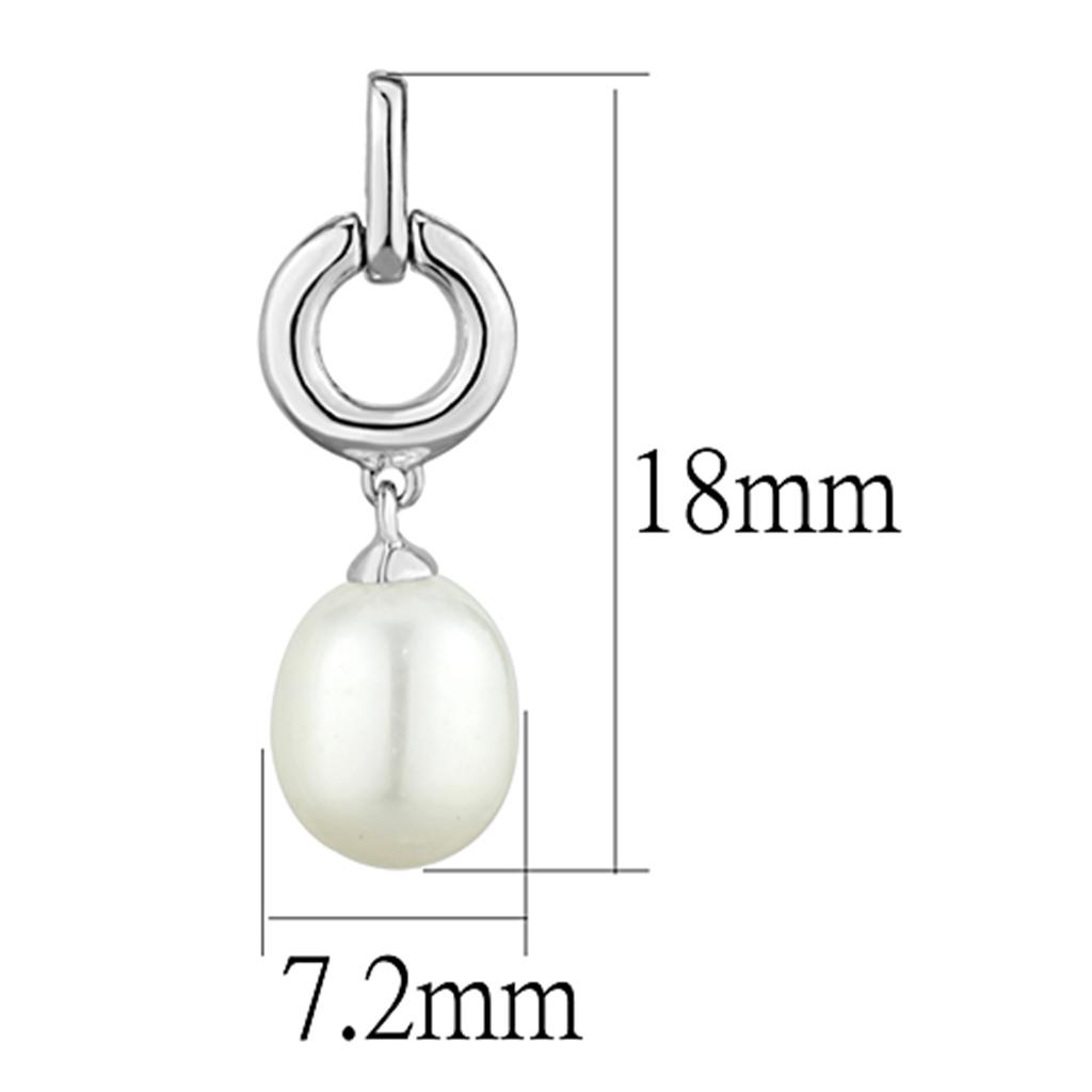 Rhodium Brass Earrings with Synthetic Pearl in White