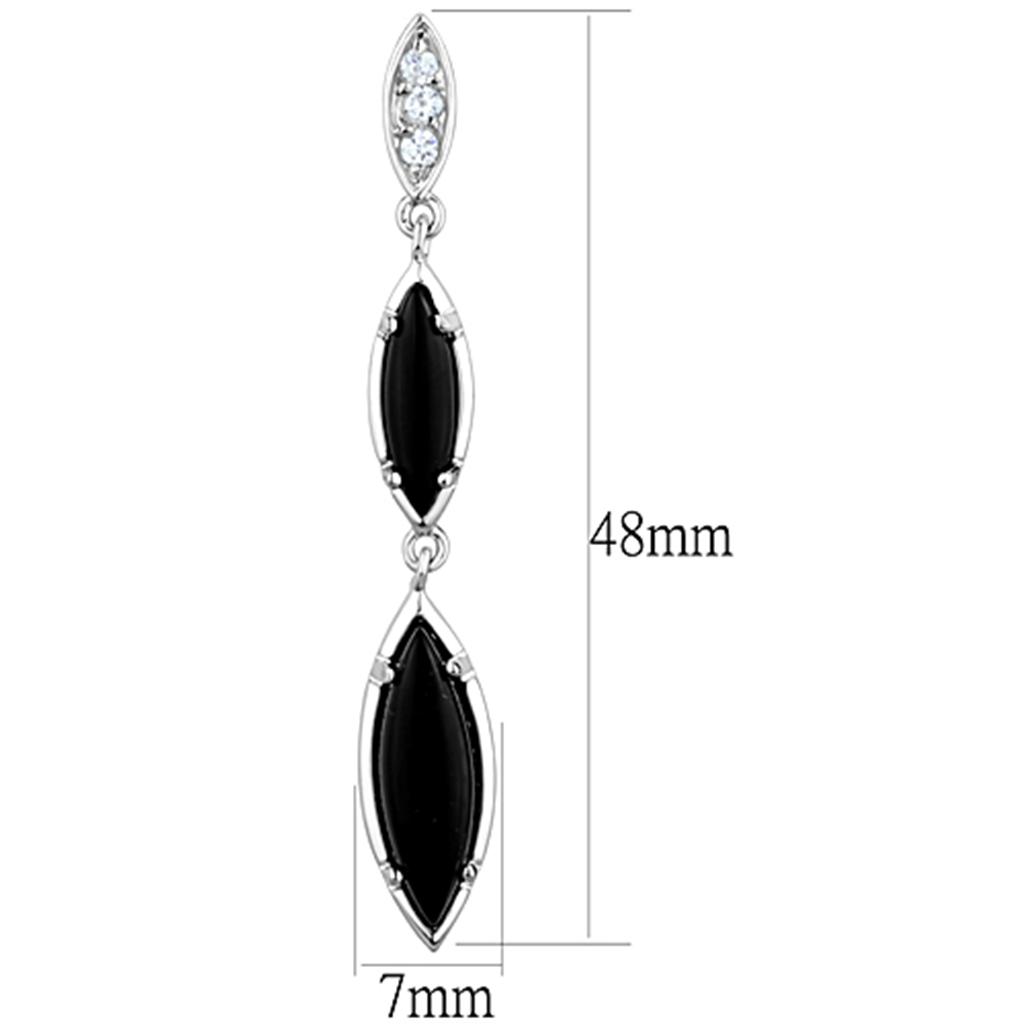 Rhodium Brass Earrings with Synthetic Onyx in Jet