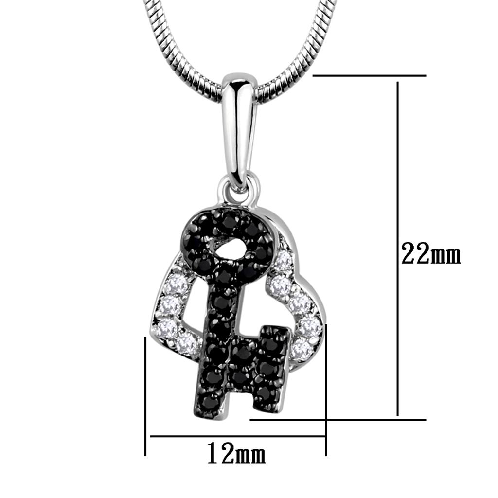 Rhodium + Ruthenium Brass Chain Pendant with AAA Grade CZ in Black Diamond