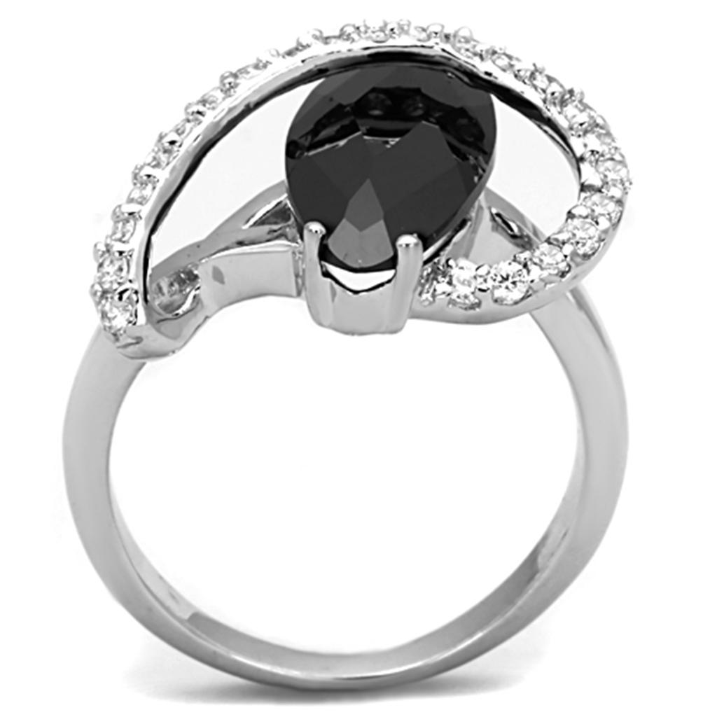 Rhodium Brass Ring with AAA Grade CZ in Jet