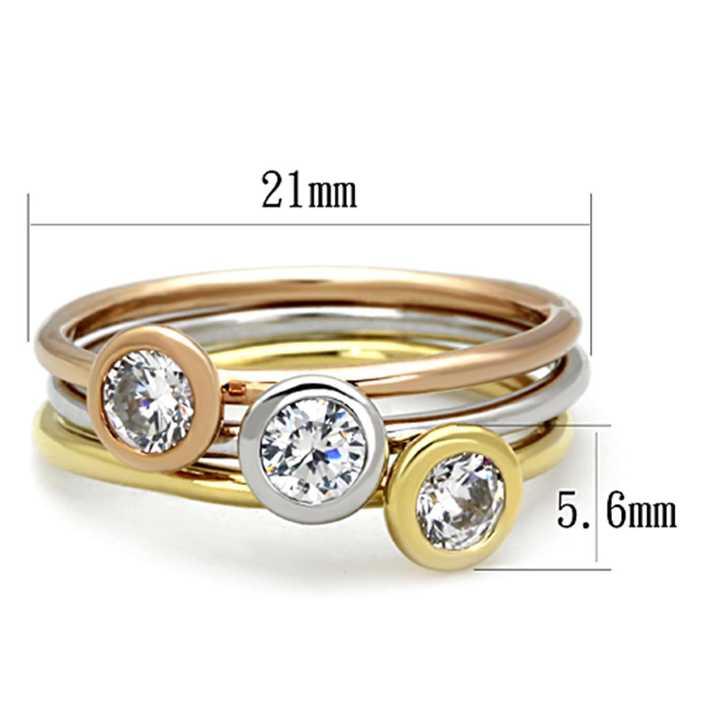 Rhodium + Gold + Rose Gold Brass Ring with AAA Grade CZ in Clear