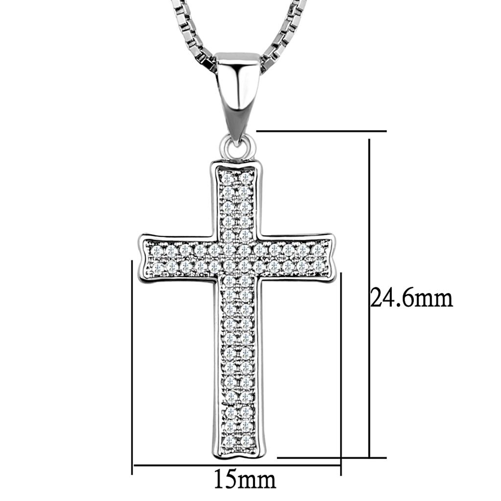 Rhodium Brass Chain Pendant with AAA Grade CZ in Clear