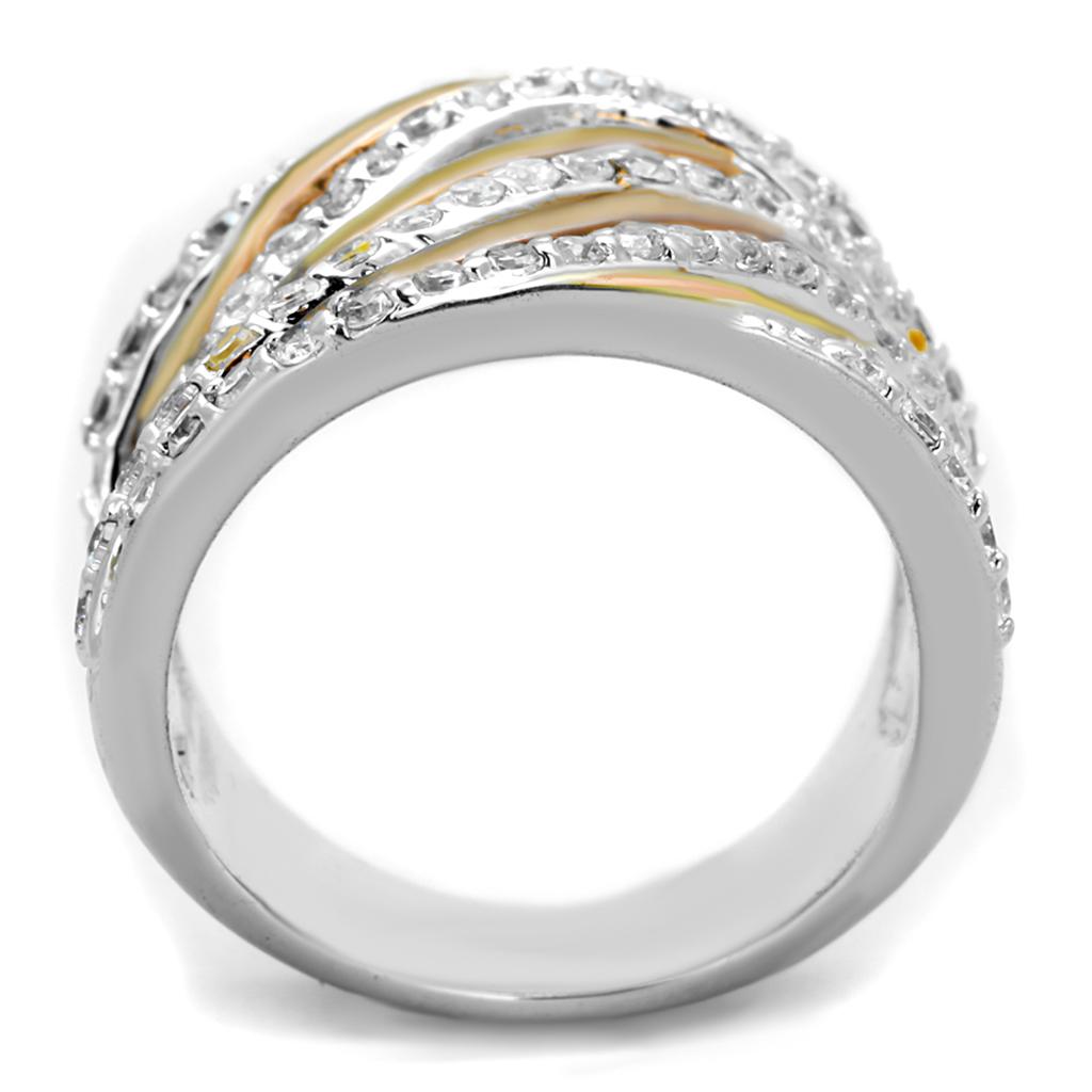 Rose Gold + Rhodium Brass Ring with AAA Grade CZ in Clear