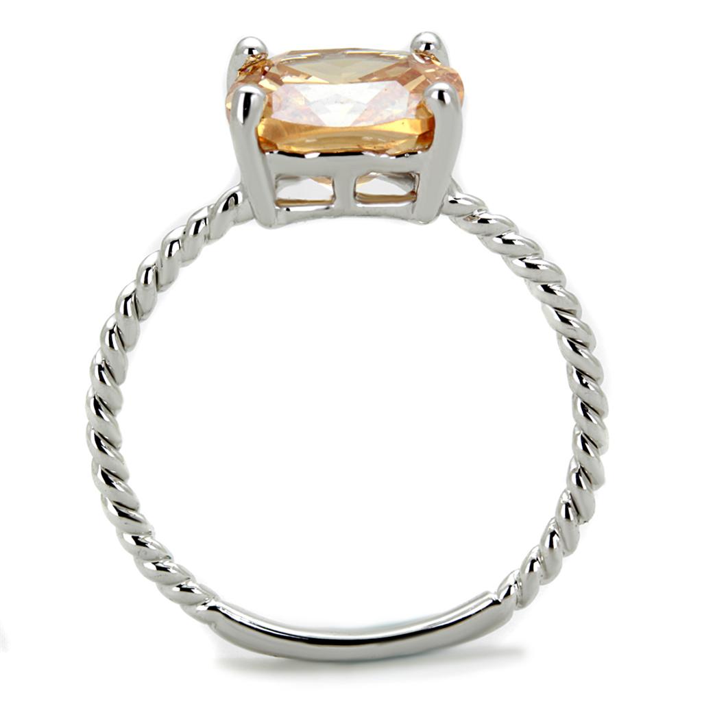 Rhodium Brass Ring with AAA Grade CZ in Champagne