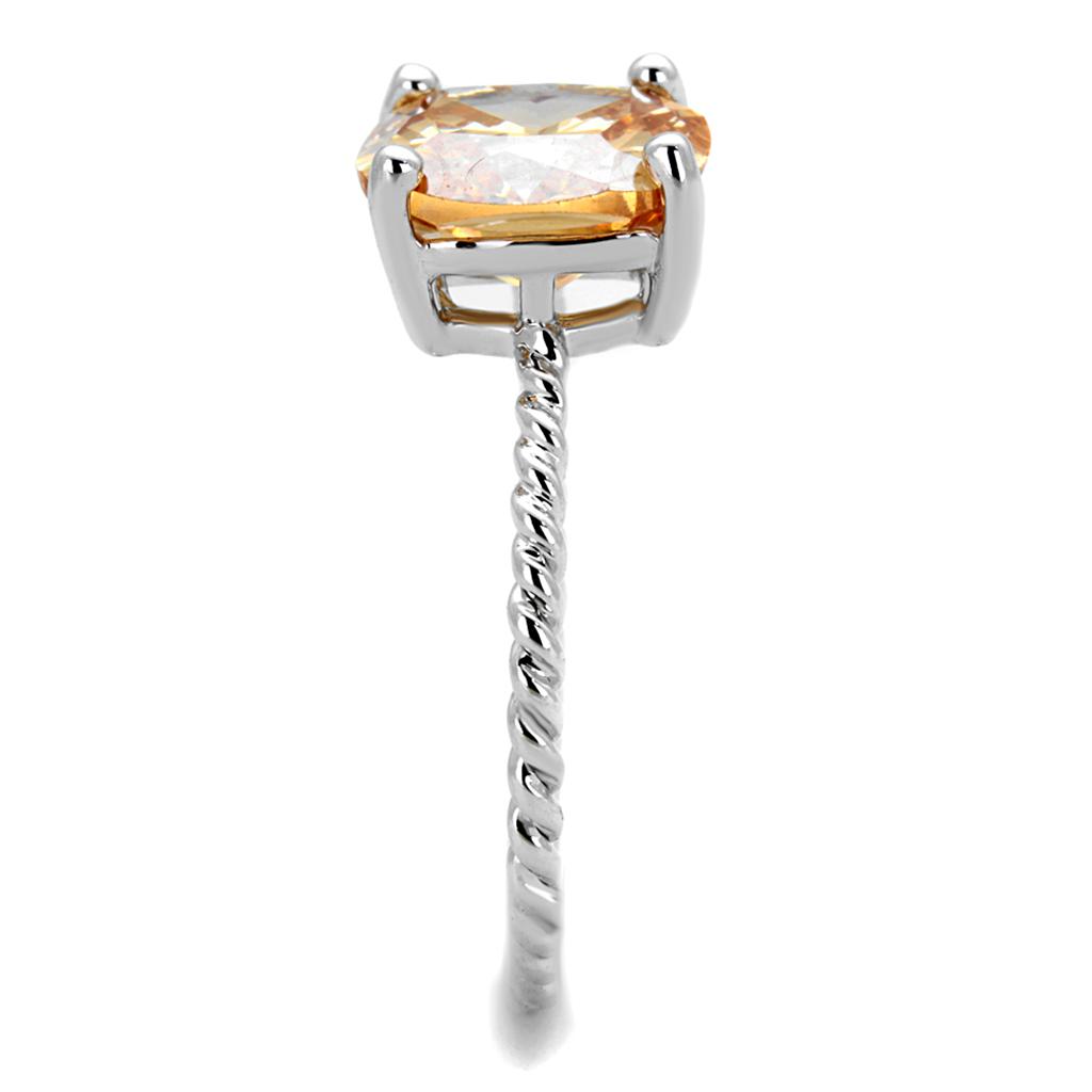 Rhodium Brass Ring with AAA Grade CZ in Champagne