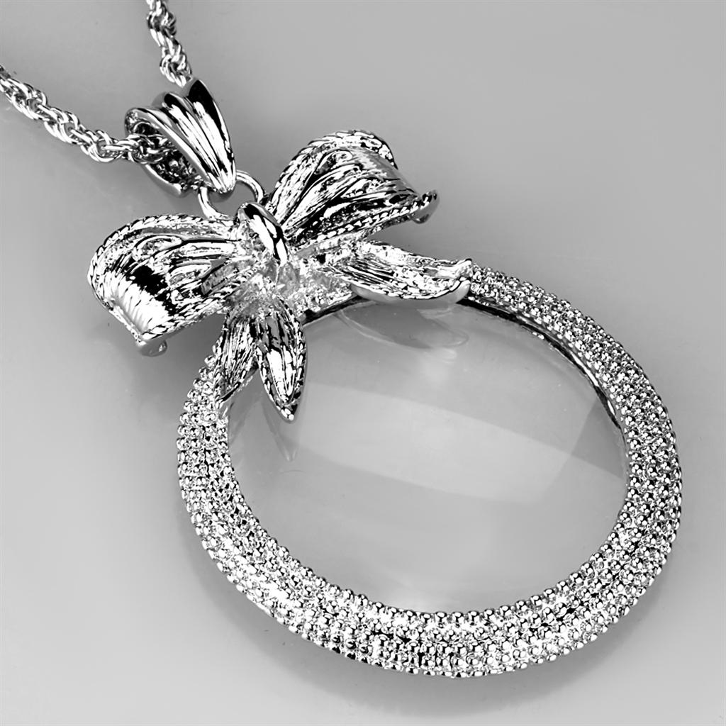 Rhodium Brass Magnifier pendant with Synthetic Synthetic Glass in Clear