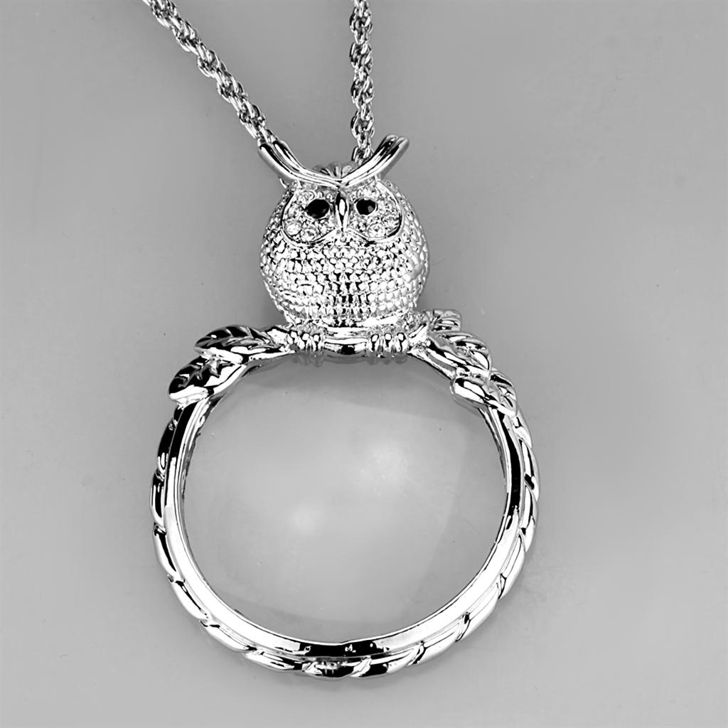 Rhodium Brass Magnifier pendant with Top Grade Crystal in Clear