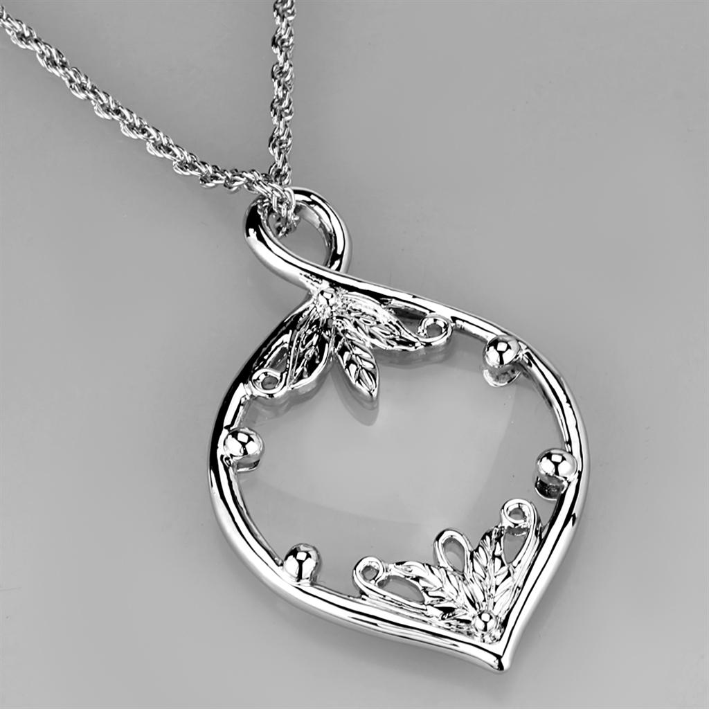 Rhodium Brass Magnifier pendant with Synthetic Synthetic Glass in Clear