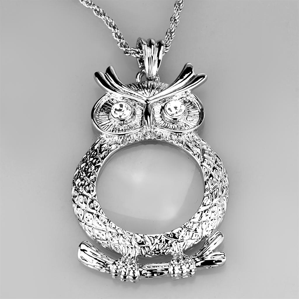 Rhodium Brass Magnifier pendant with Top Grade Crystal in Clear