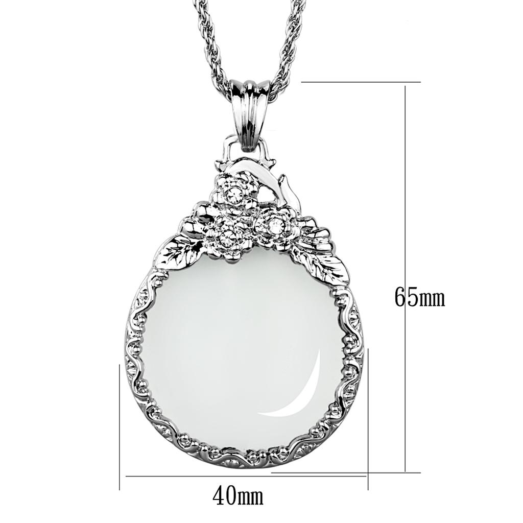 Rhodium Brass Magnifier pendant with Top Grade Crystal in Clear