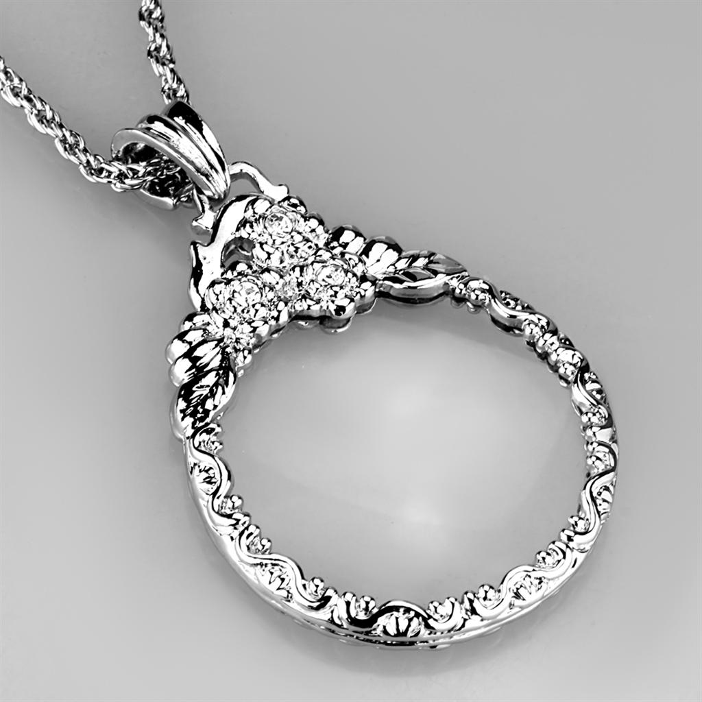 Rhodium Brass Magnifier pendant with Top Grade Crystal in Clear