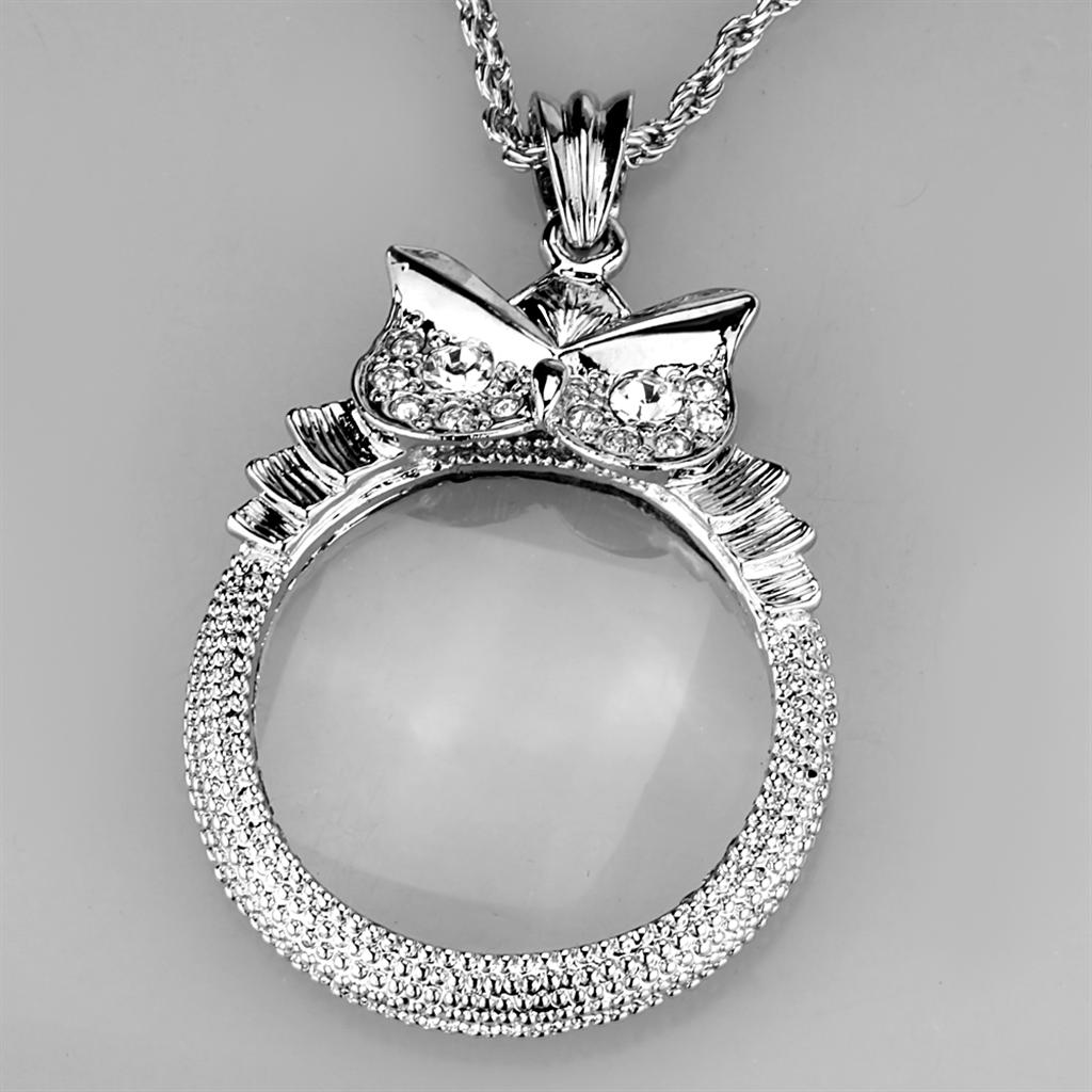 Rhodium Brass Magnifier pendant with Top Grade Crystal in Clear