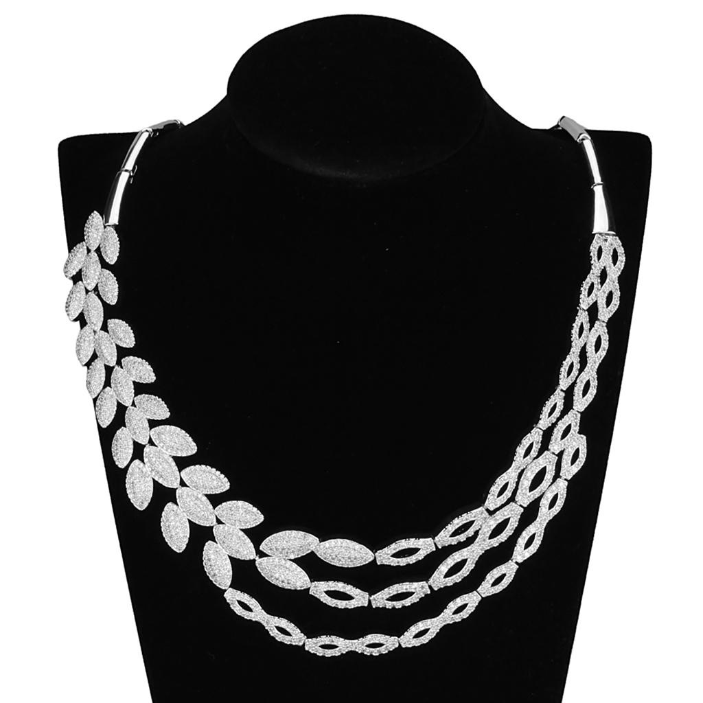 Rhodium Brass Jewelry Sets with AAA Grade CZ in Clear