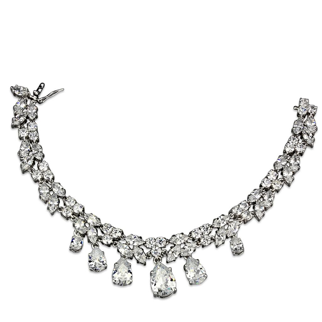 Rhodium Brass Jewelry Sets with AAA Grade CZ in Clear