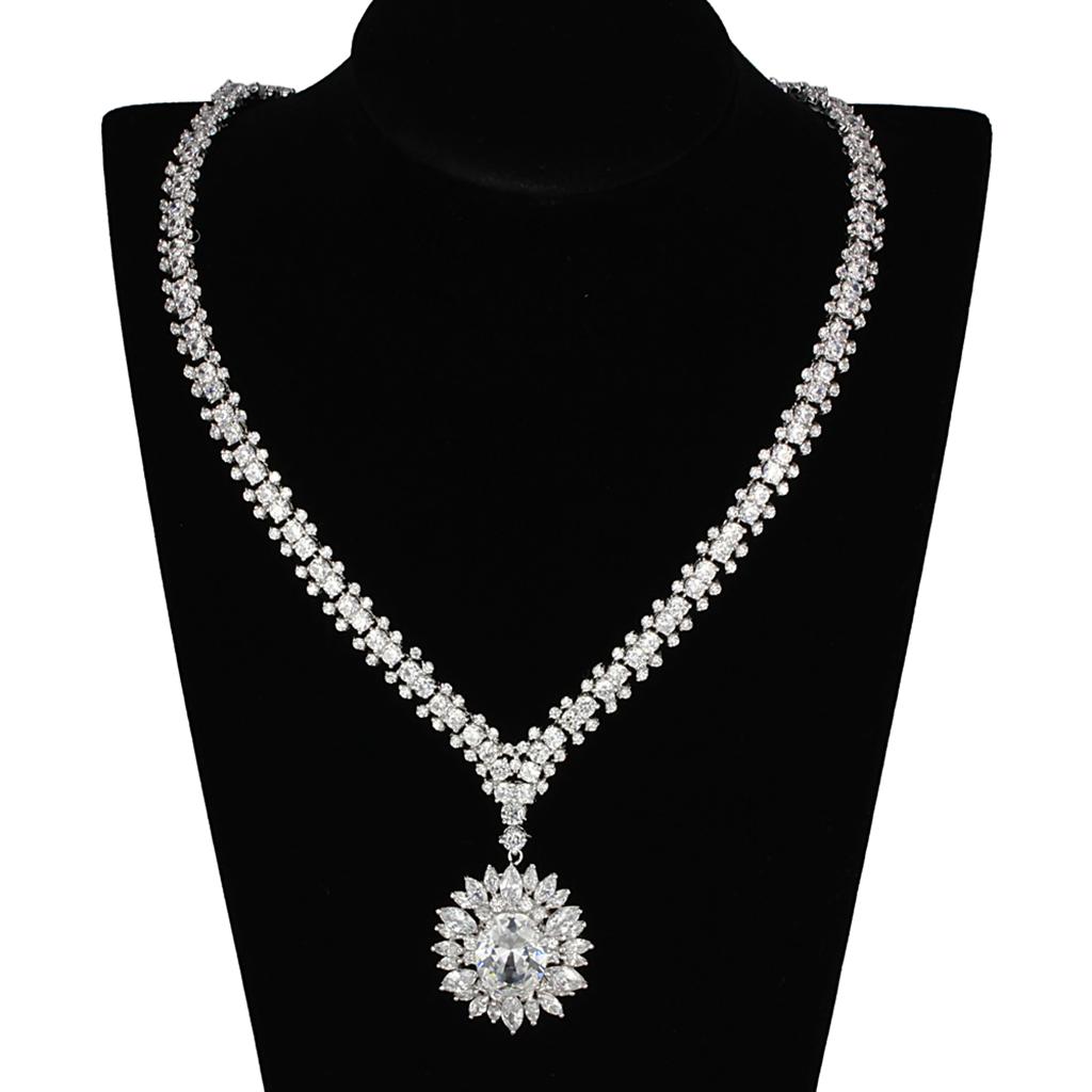 Rhodium Brass Jewelry Sets with AAA Grade CZ in Clear