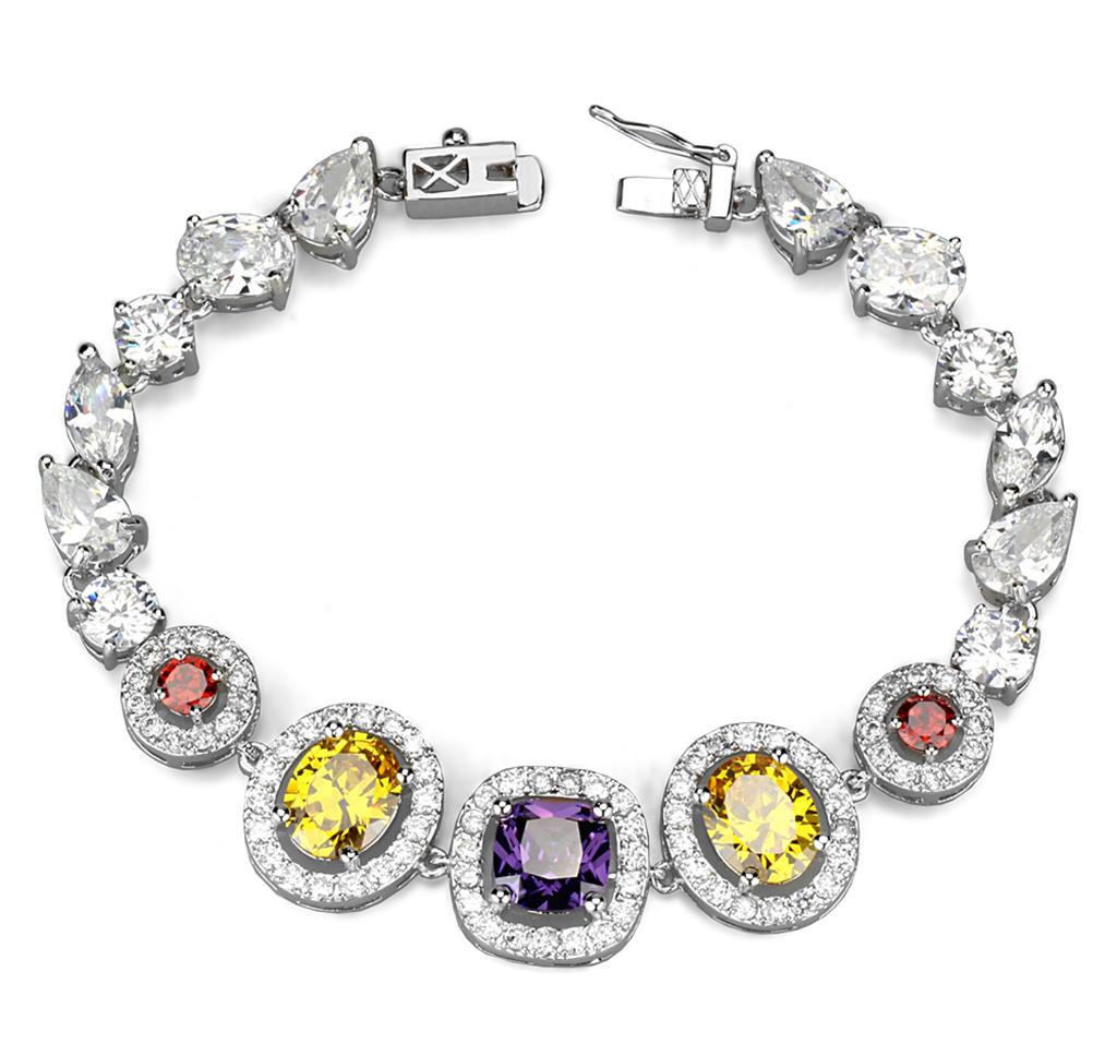 Rhodium Brass Jewelry Sets with AAA Grade CZ in Multi Color