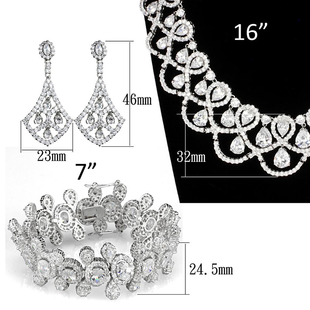 Rhodium Brass Jewelry Sets with AAA Grade CZ in Clear