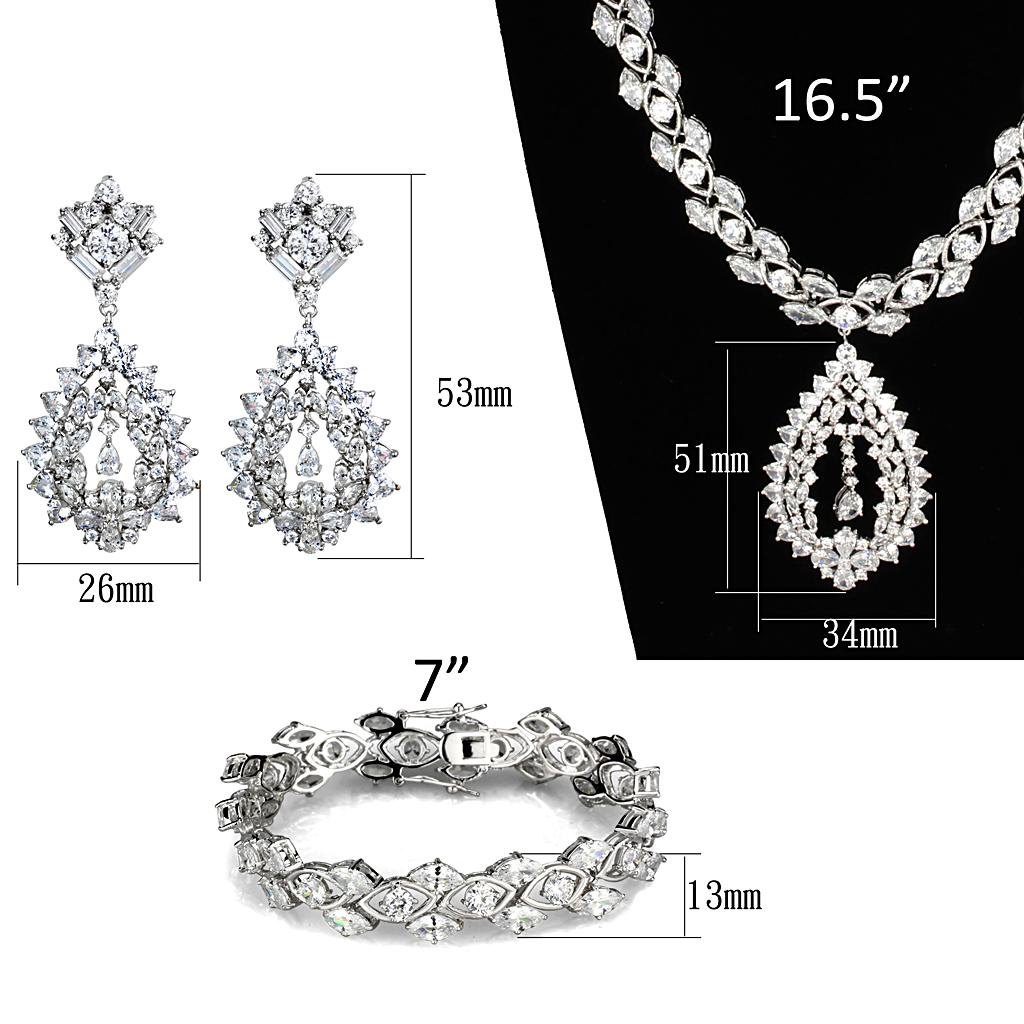 Rhodium Brass Jewelry Sets with AAA Grade CZ in Clear