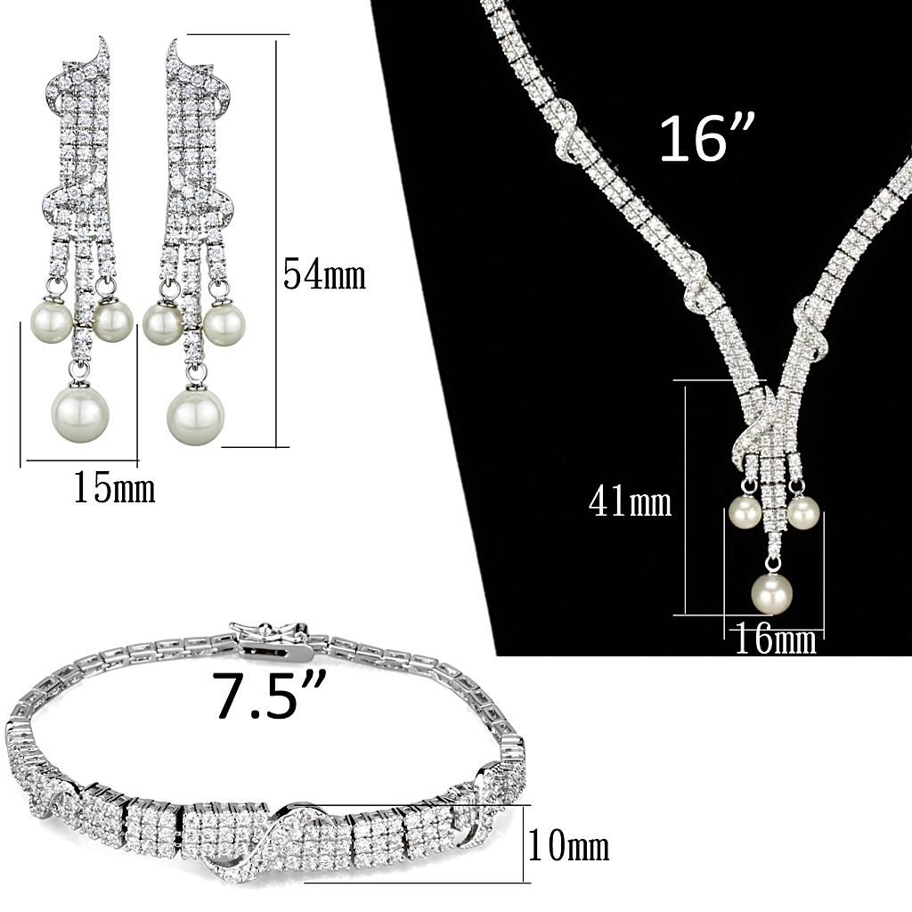 Rhodium Brass Jewelry Sets with AAA Grade CZ in Clear