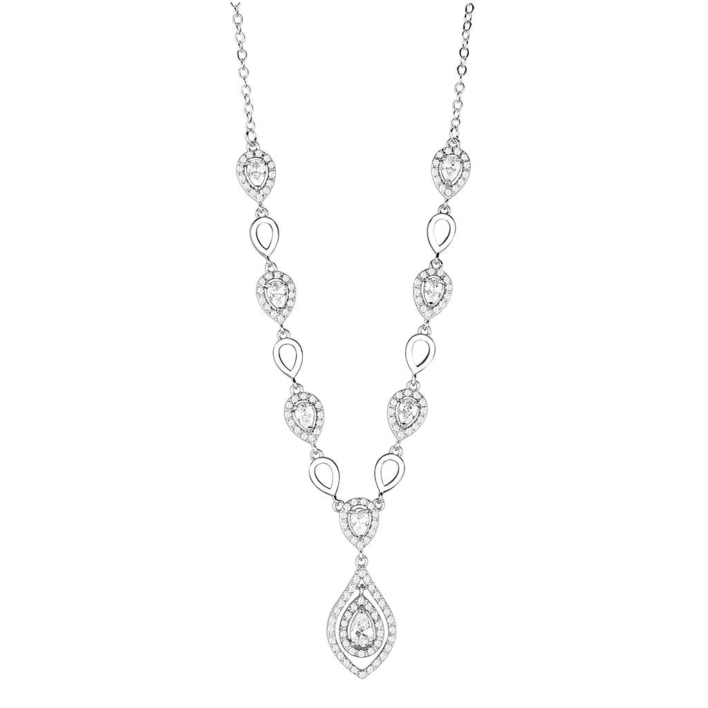 Rhodium Brass Jewelry Sets with AAA Grade CZ in Clear