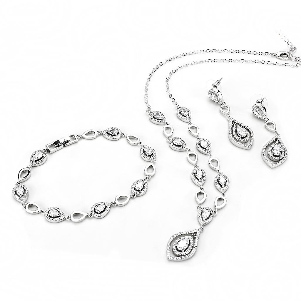 Rhodium Brass Jewelry Sets with AAA Grade CZ in Clear