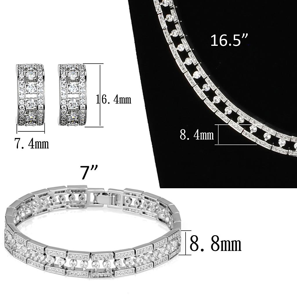 Rhodium Brass Jewelry Sets with AAA Grade CZ in Clear
