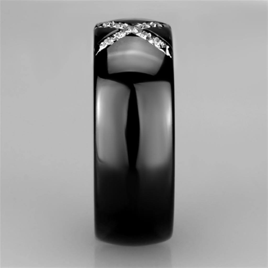 High polished (no plating) Stainless Steel Ring with Ceramic in Jet