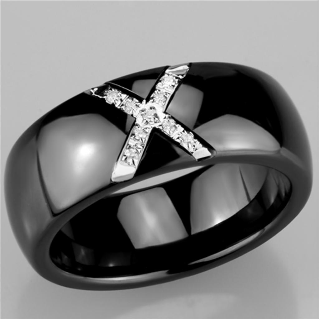 High polished (no plating) Stainless Steel Ring with Ceramic in Jet