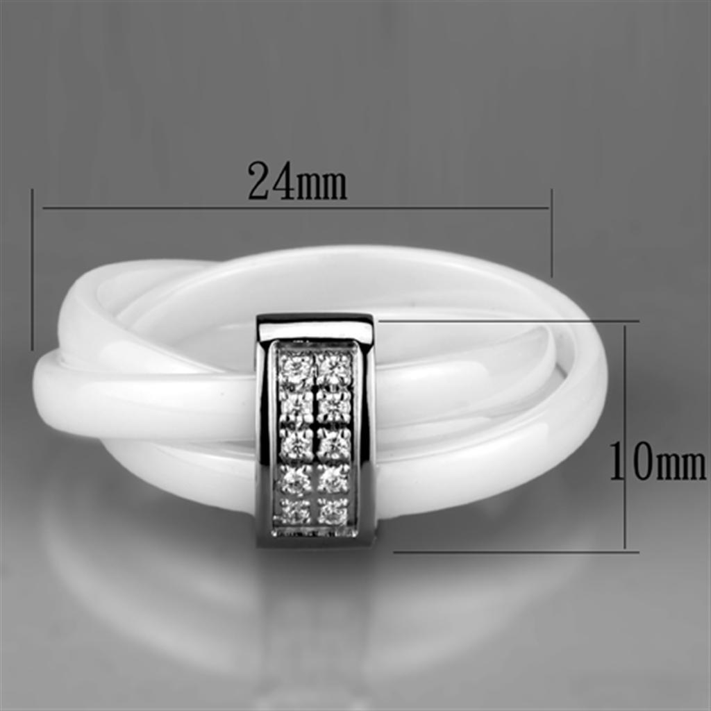 High polished (no plating) Stainless Steel Ring with Ceramic in White