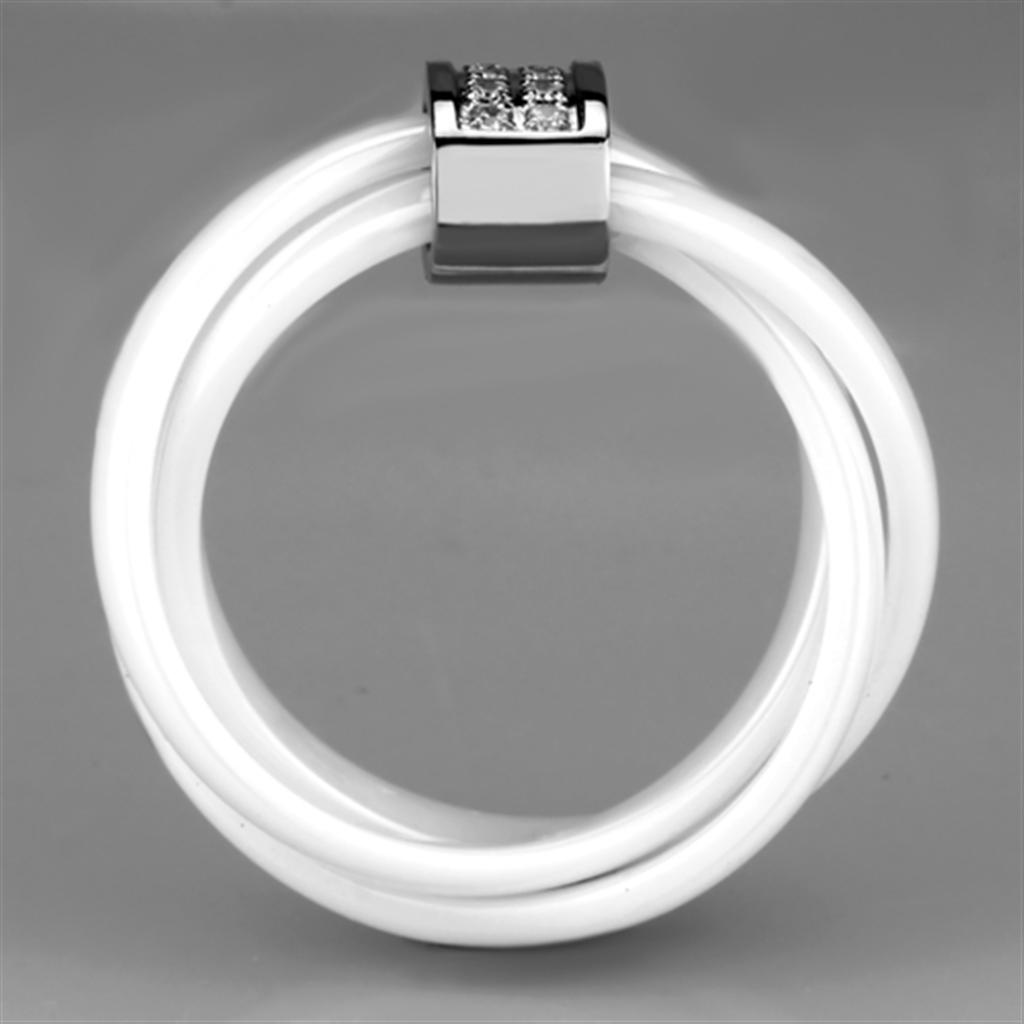 High polished (no plating) Stainless Steel Ring with Ceramic in White