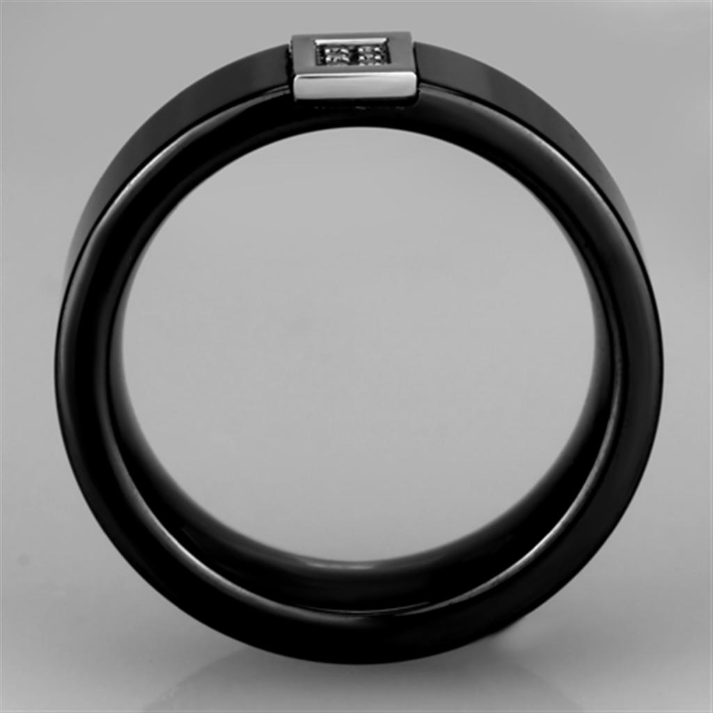 High polished (no plating) Stainless Steel Ring with Ceramic in Jet