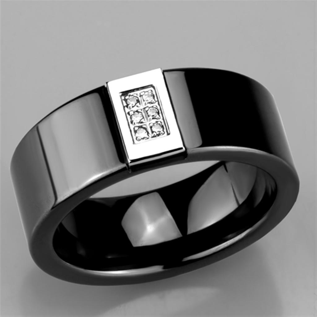 High polished (no plating) Stainless Steel Ring with Ceramic in Jet