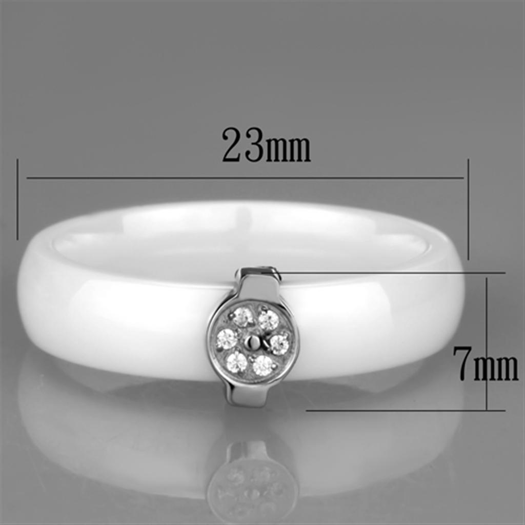 High polished (no plating) Stainless Steel Ring with Ceramic in White