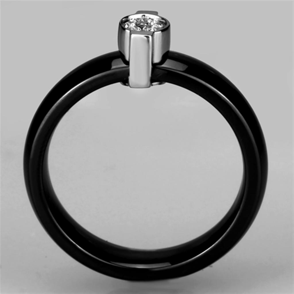 High polished (no plating) Stainless Steel Ring with Ceramic in Jet