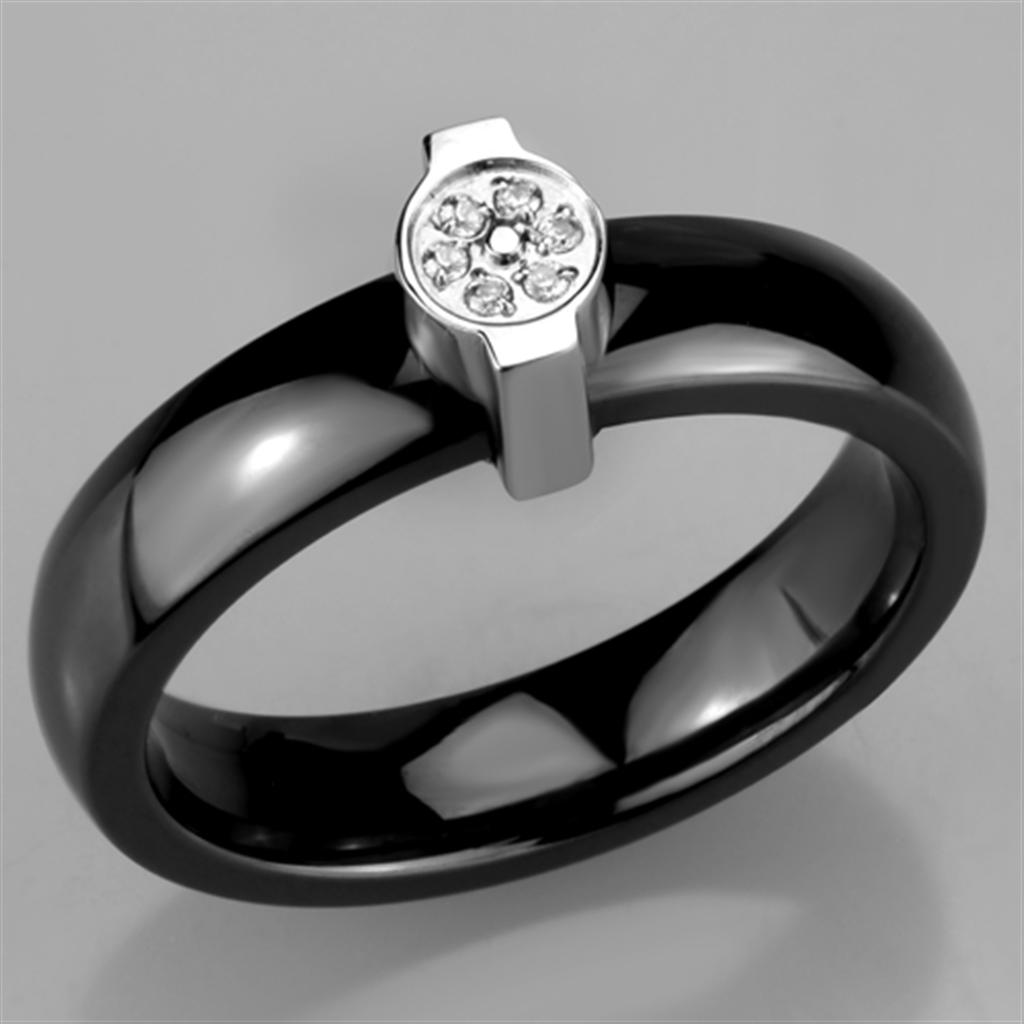 High polished (no plating) Stainless Steel Ring with Ceramic in Jet