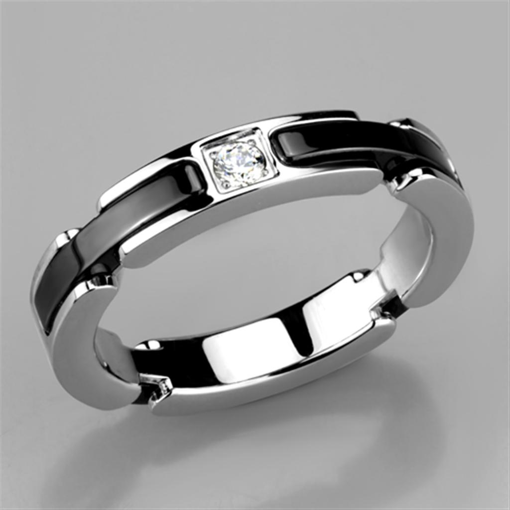 High polished (no plating) Stainless Steel Ring with Ceramic in Jet