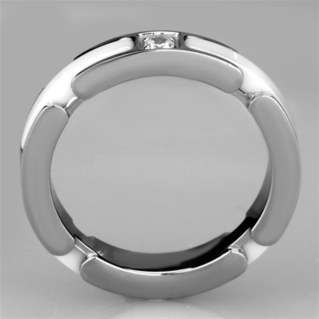 High polished (no plating) Stainless Steel Ring with Ceramic in White