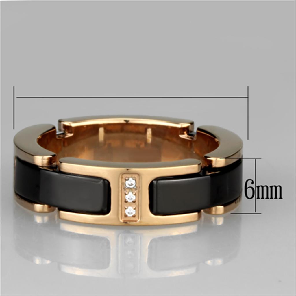 IP Rose Gold(Ion Plating) Stainless Steel Ring with Ceramic in Jet