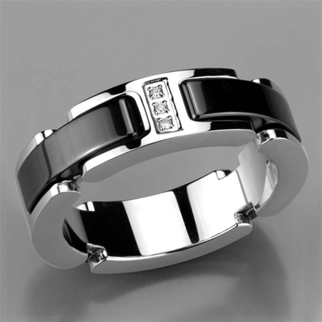 High polished (no plating) Stainless Steel Ring with Ceramic in Jet