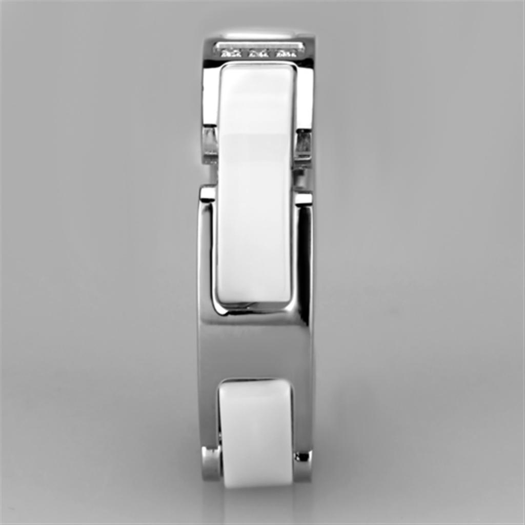 High polished (no plating) Stainless Steel Ring with Ceramic in White