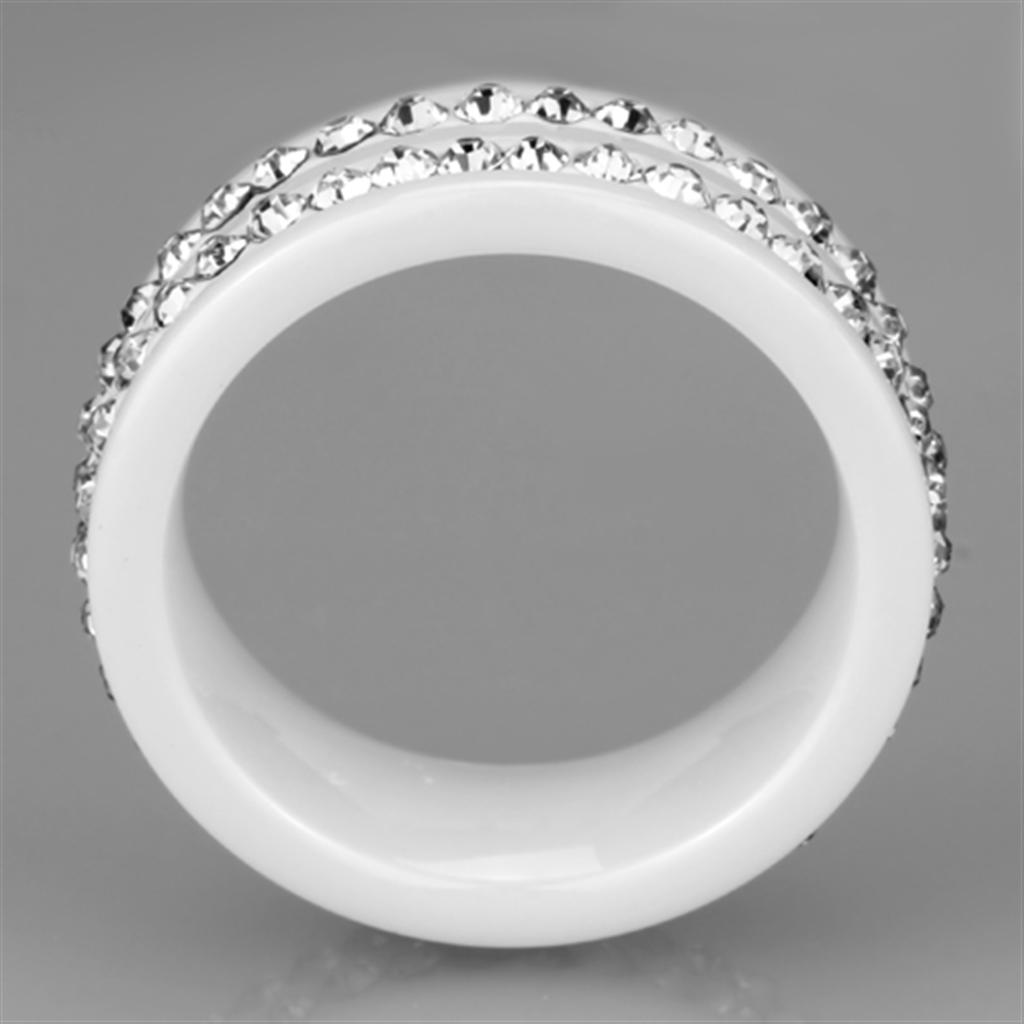 High polished (no plating) Stainless Steel Ring with Ceramic in White
