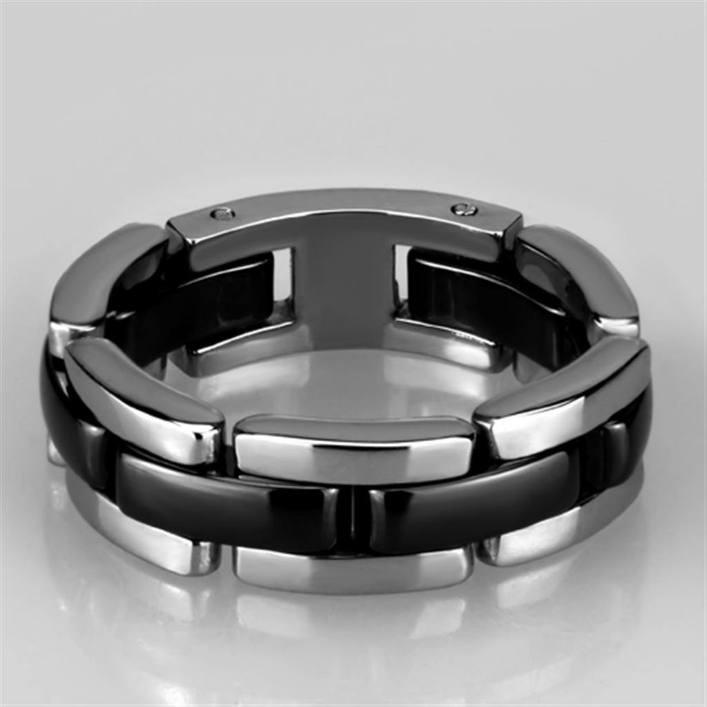 High polished (no plating) Stainless Steel Ring with Ceramic in Jet