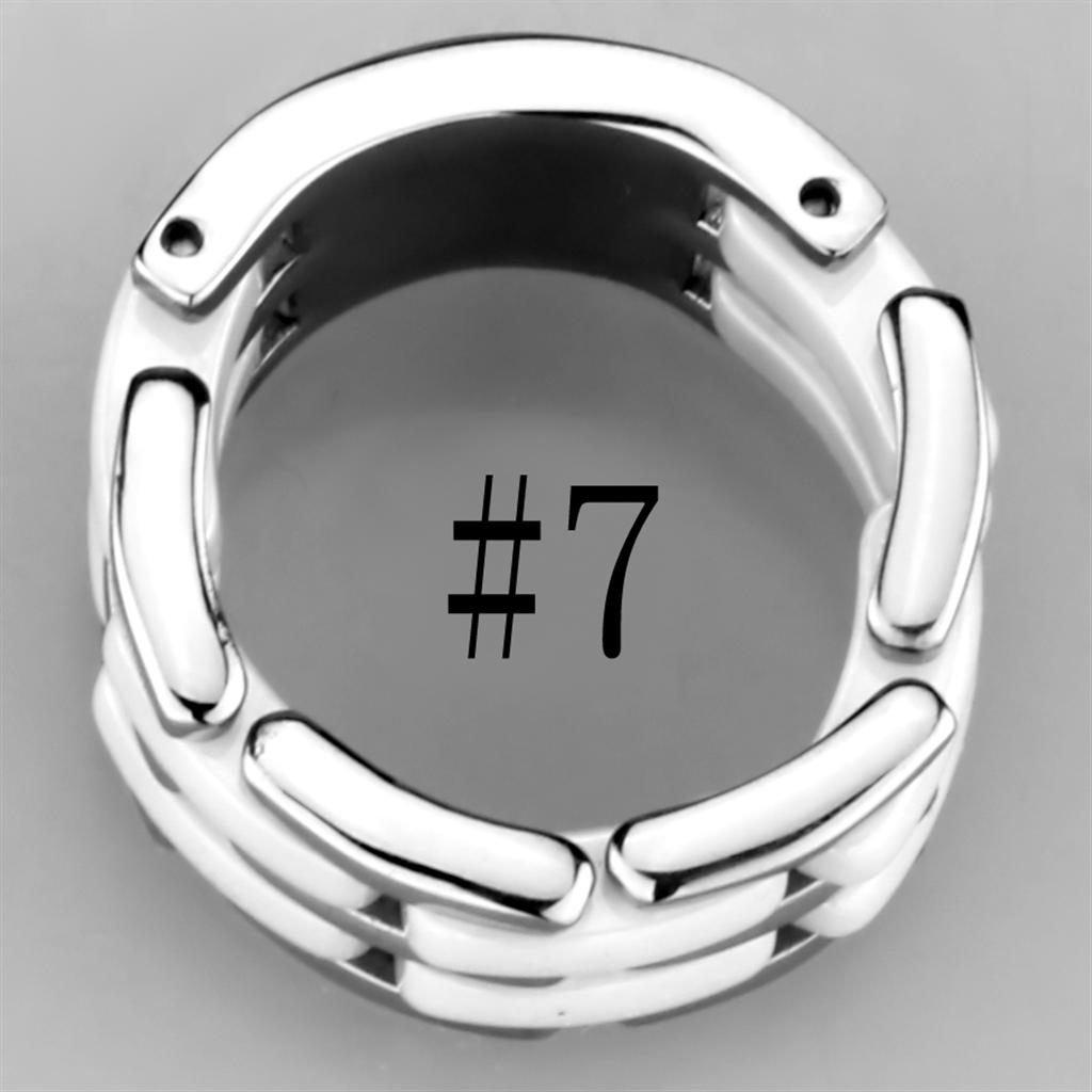 High polished (no plating) Stainless Steel Ring with Ceramic in White