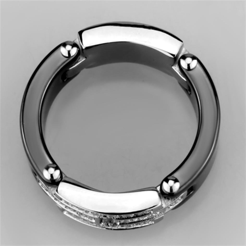 High polished (no plating) Stainless Steel Ring with Ceramic in Jet