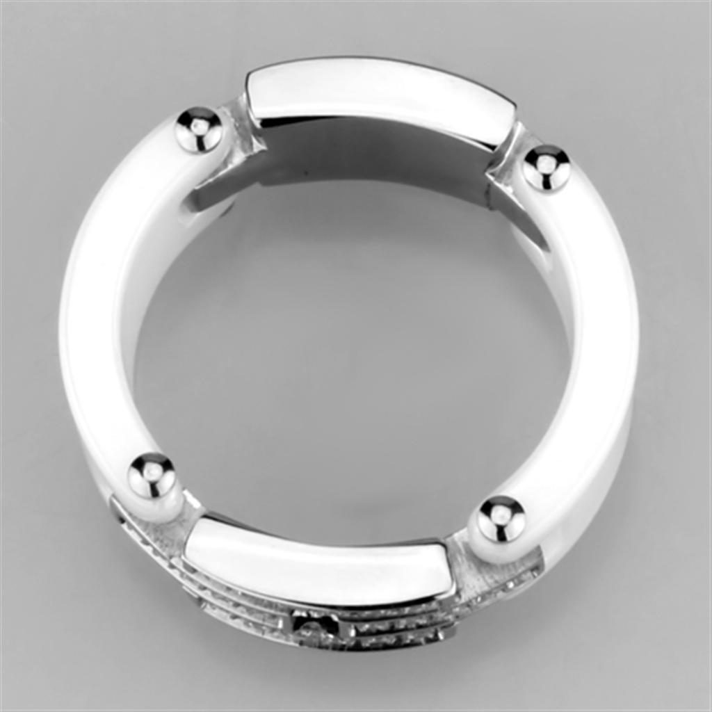 High polished (no plating) Stainless Steel Ring with Ceramic in White