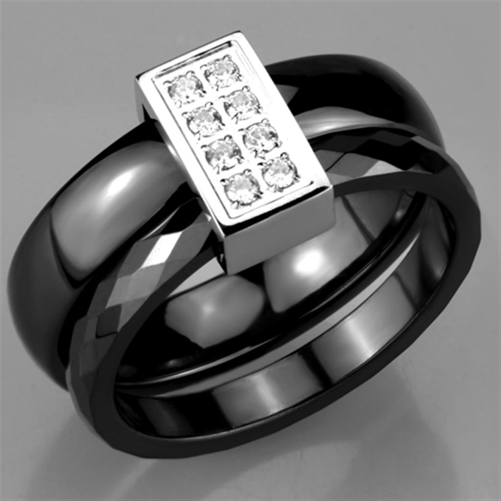 High polished (no plating) Stainless Steel Ring with Ceramic in Jet