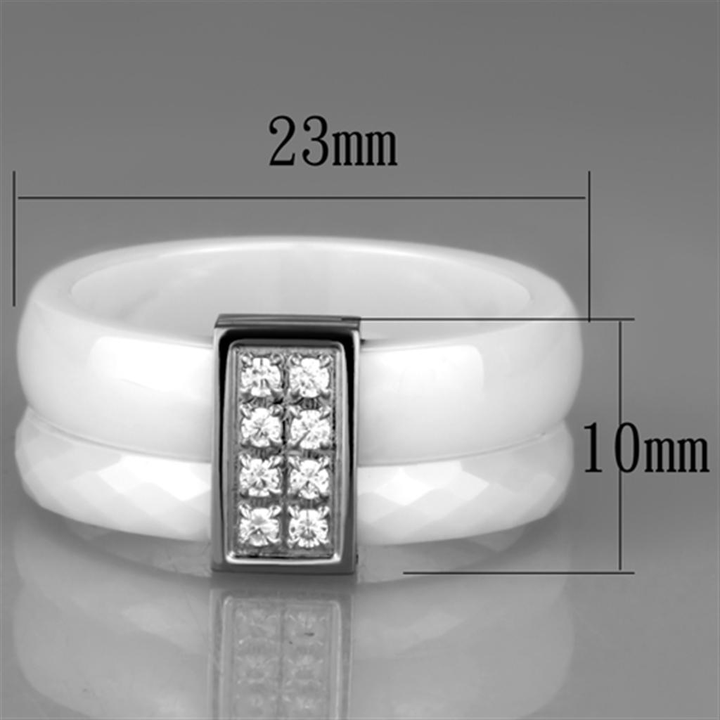 High polished (no plating) Stainless Steel Ring with Ceramic in White